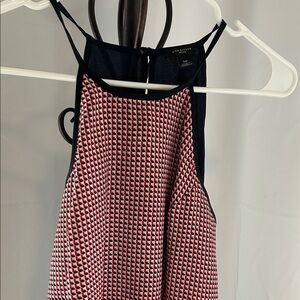 Ann Taylor Red and Navy Geometric Halter Tank Top
